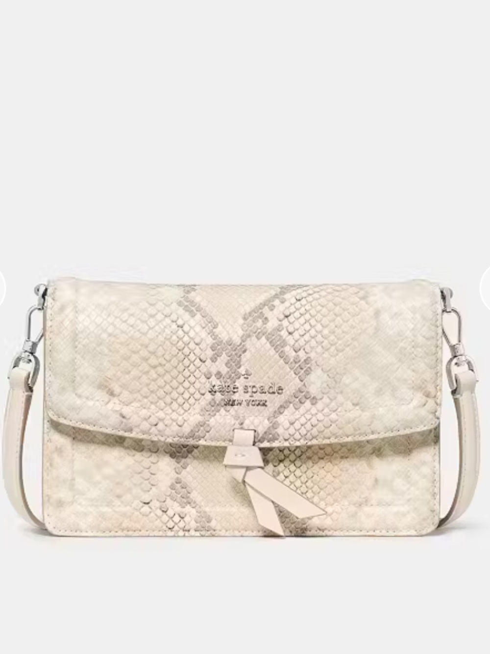 NWT KATE SPADE  Cream Snake-Embossed Crossbody with Tassel